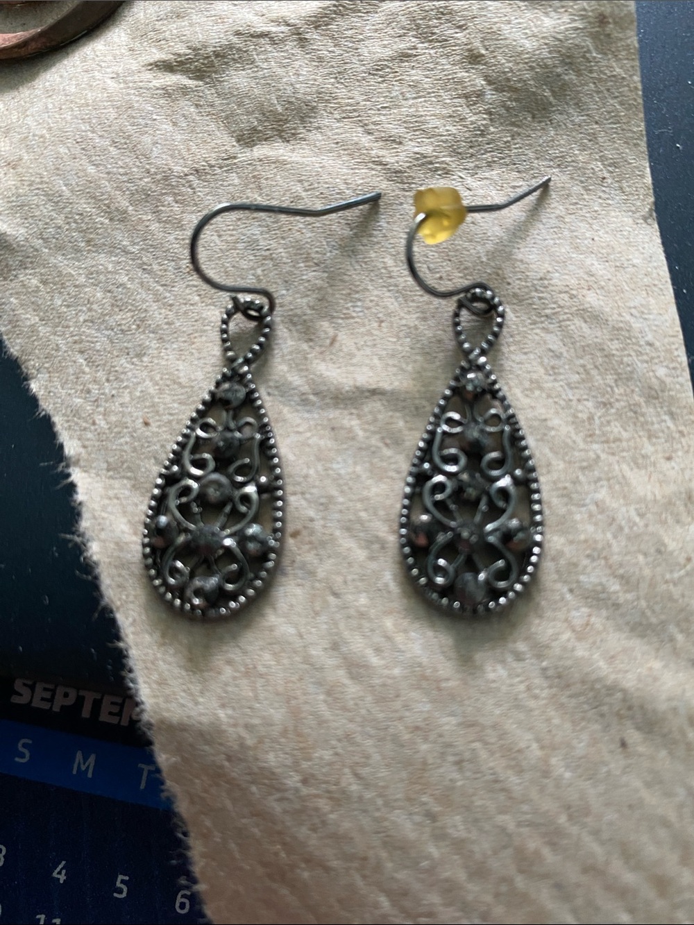 Delicate Black Filigree Teardrop Dangle Earrings